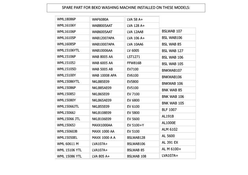 Fermeture éclair pour porte hublot (ORIGINAL Beko) pour machine à laver, code de pièce : 2905710100