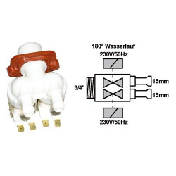 electrovanne 2 voies 180° dia 15 mm pour lave linge WHIRLPOOL