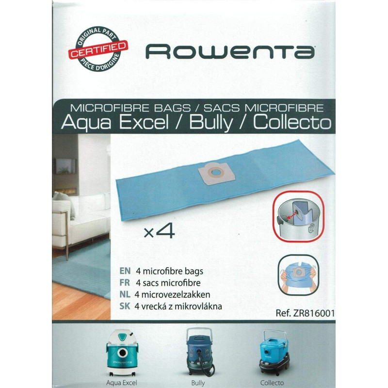 SACS MICROFIBRE (x4) POUR ASPIRATEUR GAMME AQUA EXCEL, BULLY & COLLECTO ROWENTA