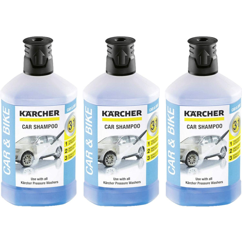 Lot de 3 shampoings de voiture 3 en 1 pour nettoyeur haute pression Kärcher - Flacon de 1L.