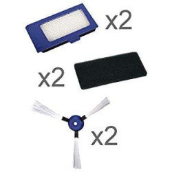 Kit de 2 brossettes latérales+ 2 filtres plissés + 2 filtres mousses pour aspirateurs robot Rowenta