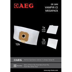 Mégapack GR28M Vampyr - Lot de 12 sacs + 2 filtres moteurs pour aspirateurs AEG