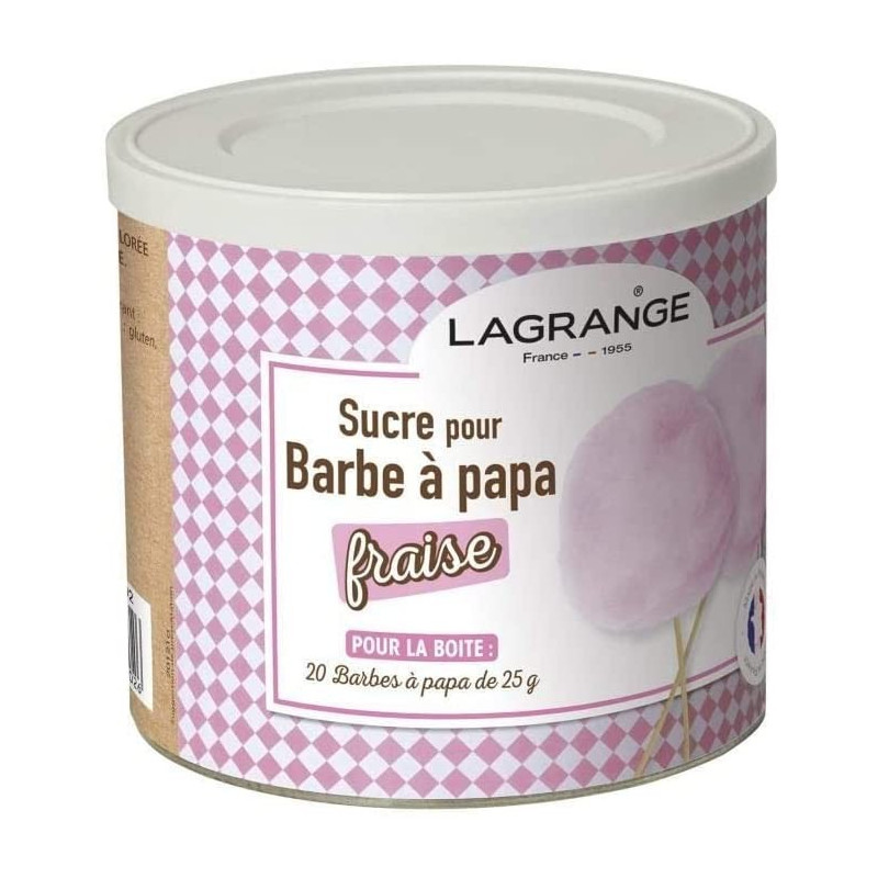 Boîte de 500 g de sucre barbe à papa goût fraise Lagrange