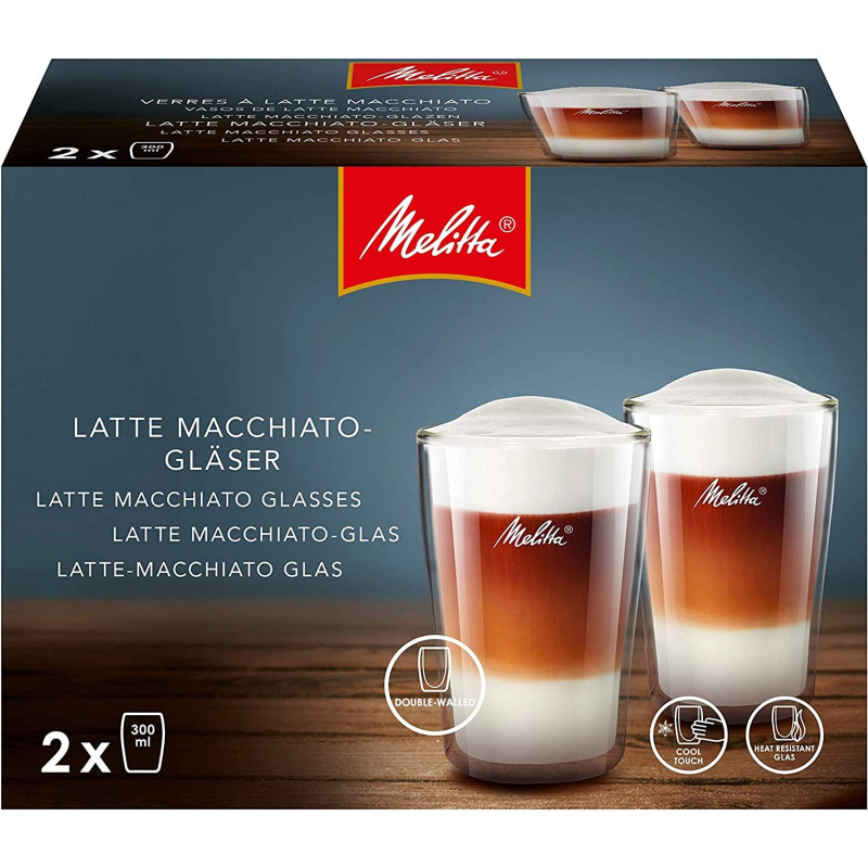 2 Verres à Latte Macchiato Melitta avec paroi anti-brûlure - Hauteur 13 cm